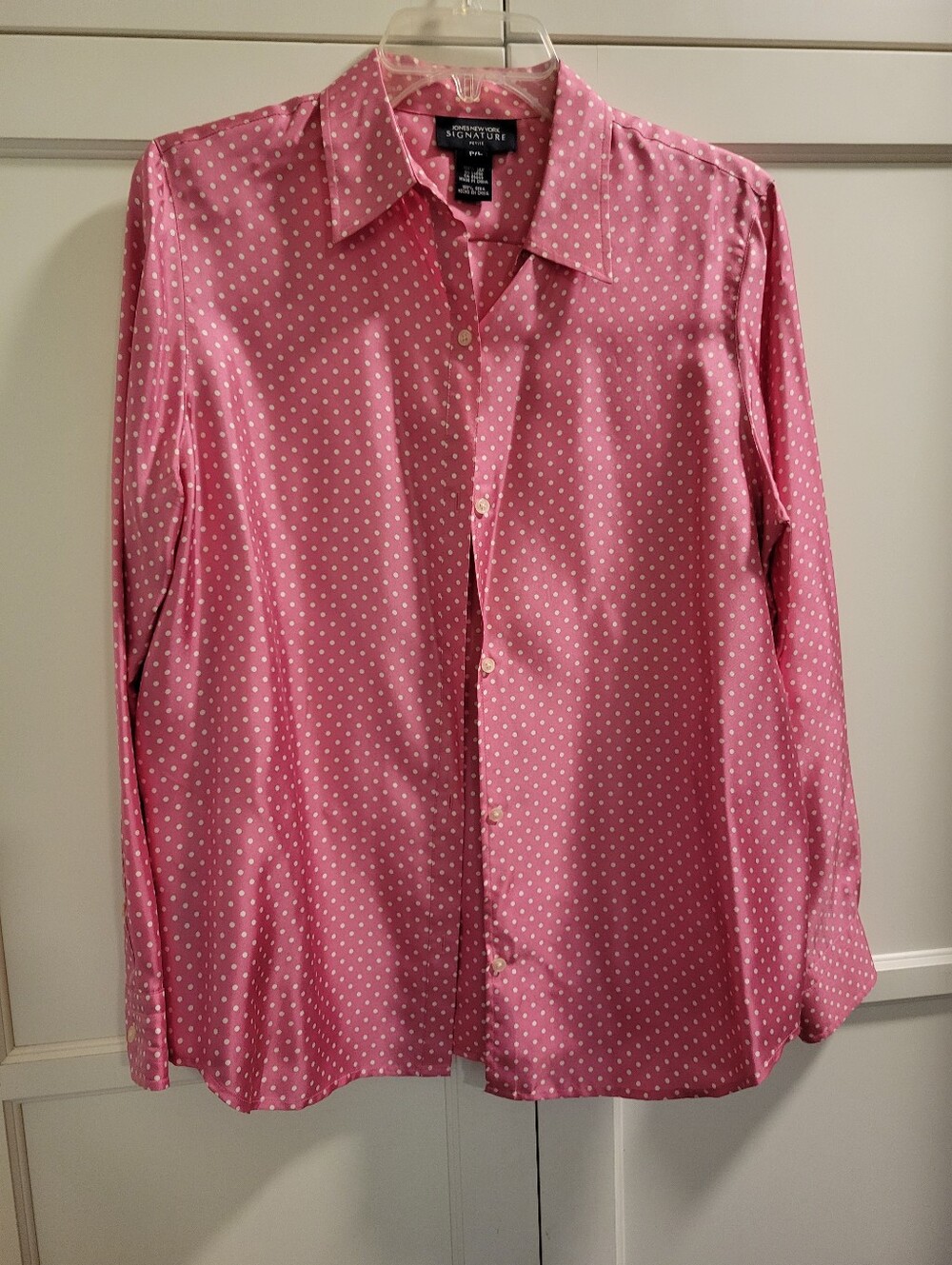 Silk Jones New York Signature Pink Shirt with White Polka Dots, PL